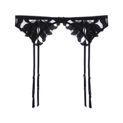 Rosie suspender in pizzo e mesh nero